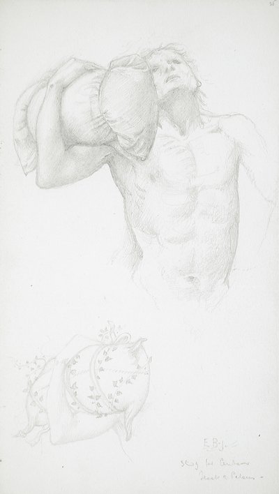 Mannelijk naakt met een kussen in de hand door Edward Burne-Jones
