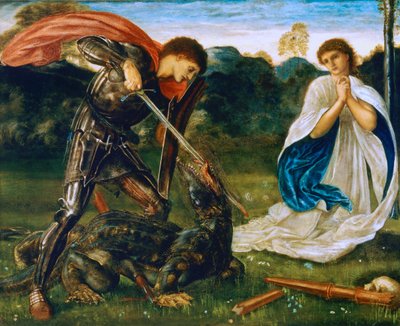 Het gevecht: Sint Joris doodt de draak VI door Edward Burne-Jones