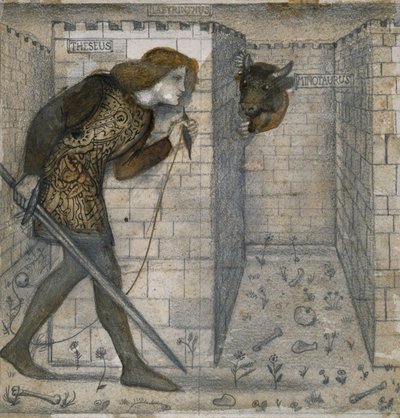 Tegelontwerp - Theseus en de Minotaurus in het Labyrint door Edward Burne-Jones