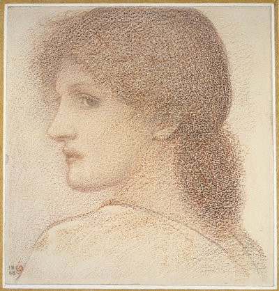 Studie van een vrouwenhoofd, naar links gedraaid door Edward Burne Jones