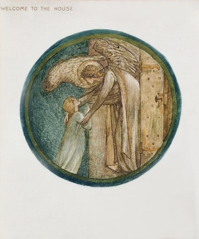 Het Bloemenboek: XXXI. Welkom in het Huis, 1905 (litho met gouache op papier) door Edward Burne Jones
