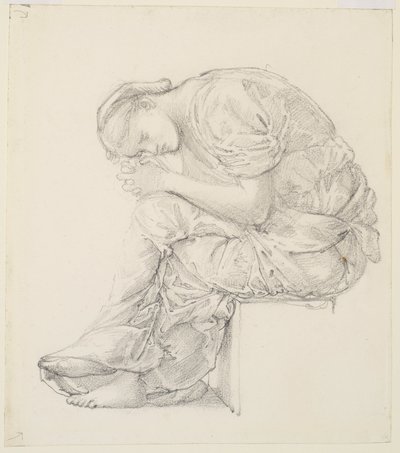 De Klaagzang - Studie voor de figuur aan de rechterkant door Edward Burne Jones