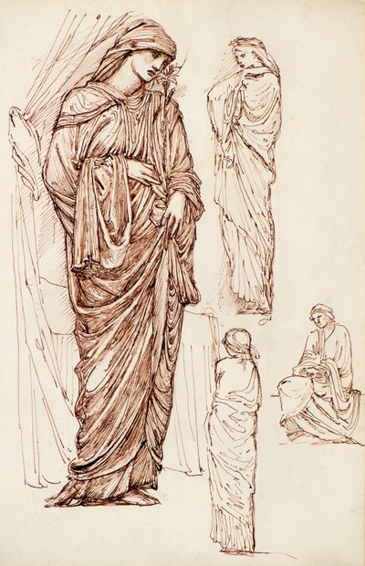 Maagd Maria en Sint Elizabeth, geklede figuren door Edward Burne Jones