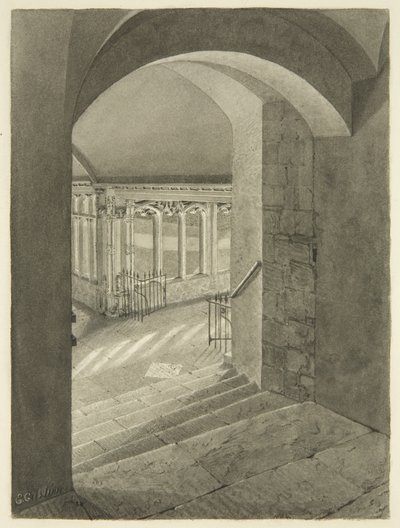 Ingang naar de kloosters van de kathedraal van Bristol met het graf van Edward Bird door Edward Cashin