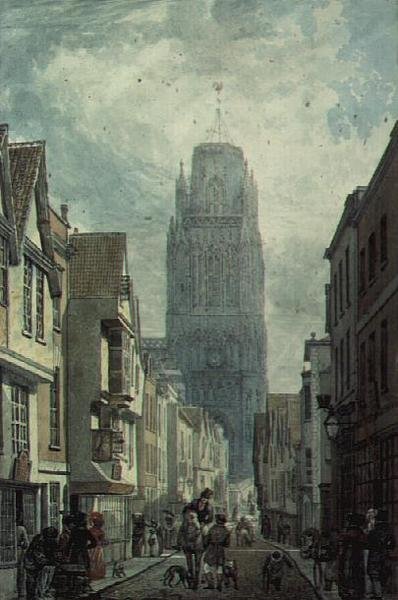 Redcliffe Street, Bristol, met de Toren van de Kerk van St. Mary Redcliffe door Edward Cashin