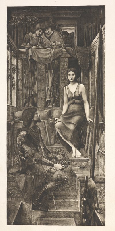 Koning Cophetua en het bedelmeisje (gravure) door Edward Coley (after) Burne Jones