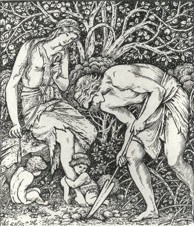 Adam en Eva (Arbeid: Toen Adam groef en Eva spon, wie was toen de heer?) door Edward Coley (after) Burne Jones