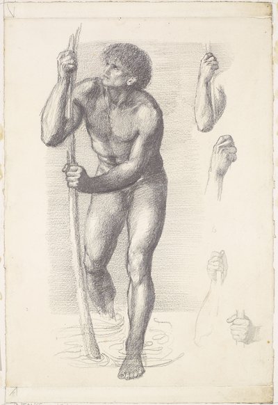 Mannelijk naakt - Studie voor Sint-Christoffel door Edward Coley Burne-Jones