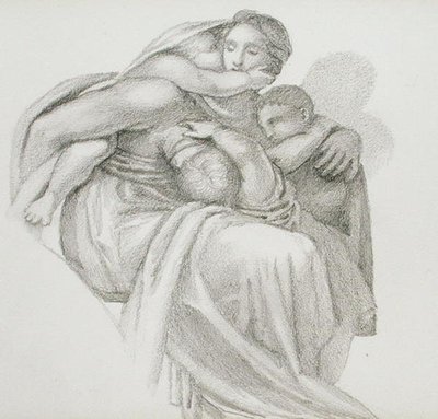 Moeder en drie kinderen door Edward Coley Burne Jones