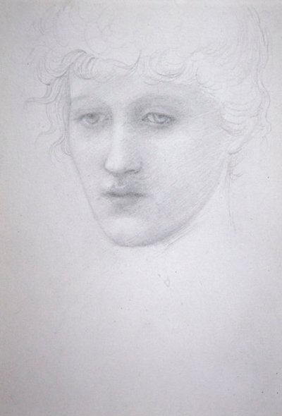 Studie van het hoofd van een meisje - Bessie Keane door Edward Coley Burne Jones
