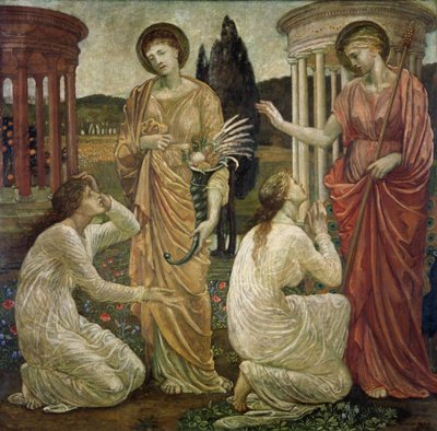 Cupido en Psyche - Palace Green Muurschilderingen - Psyche bij de Heiligdommen van Juno en Ceres, 1881 door Edward Burne Jones