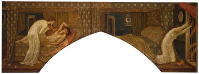 Cupido en Psyche - Palace Green Murals - Psyche houdt de lamp vast en kijkt naar het gezicht van de slapende Cupido en Psyche verlaten, 1881 door Edward Burne Jones