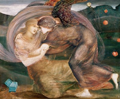 Cupido levert Psyche af (aquarel & pastel op papier) door Edward Burne Jones