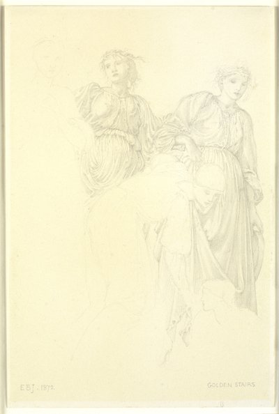 Groep vrouwen, Voorstudie voor het schilderij, De Gouden Trappen door Edward Coley Burne Jones