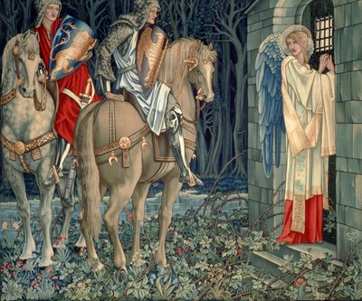 Zoektocht naar de Heilige Graal Tapijten - Paneel 3 - Het falen van Sir Gawaine; Sir Gawaine en Sir Uwaine bij de verwoeste kapel, 1895-96 door Edward Burne Jones