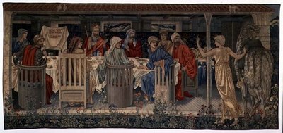 Zoektocht naar de Heilige Graal Wandtapijten, Paneel 1, Ridders van de Ronde Tafel opgeroepen door de Vreemde Jonkvrouw, 1898-1899 door Edward Burne Jones