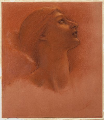 Studie van het Hoofd van een Meisje, omhoog kijkend naar rechts, c.1871 door Edward Burne Jones