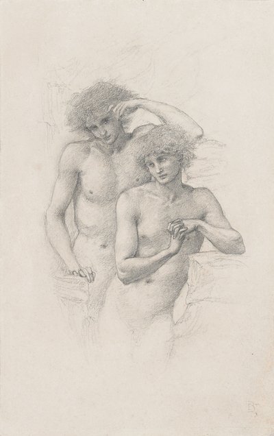 Studie van twee mannelijke naakten voor "Arthur in Avalon", ca. 1885 door Edward Burne Jones