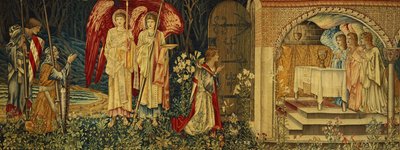 De prestatie van de Heilige Graal door Sir Galahad, Sir Bors en Sir Percival door Edward Burne Jones