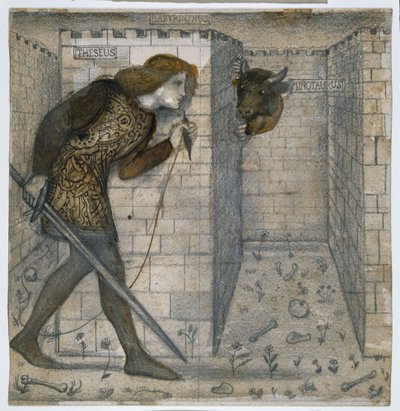 Theseus en de Minotaurus in het labyrint door Edward Burne Jones