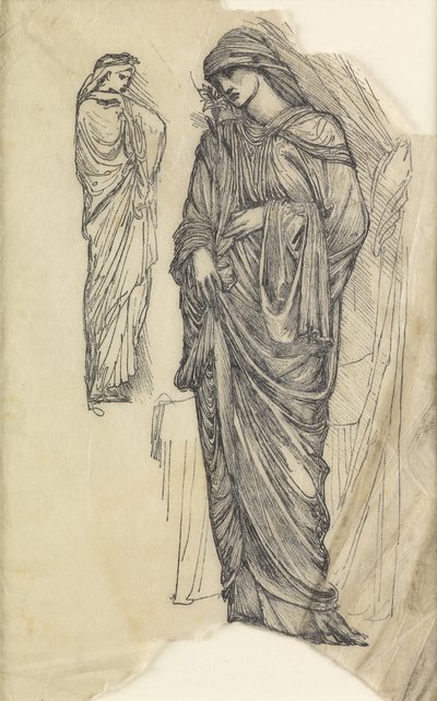 Twee Studies van een Dame in een Lang Golvend Gewaad door Edward Burne Jones