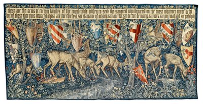 Groen met herten en schilden, wandtapijt ontworpen door de kunstenaar en geweven door Morris en Co., 1909 door Edward Burne Jones