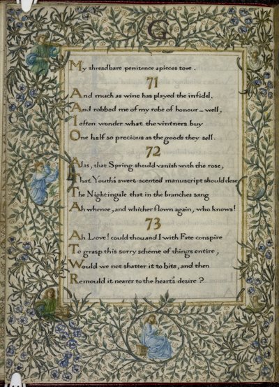 (Hele folio) De Rubaiyat van Omar Khayyam, verzen 71 - 73 door Edward Coley and Morris William Burne Jones