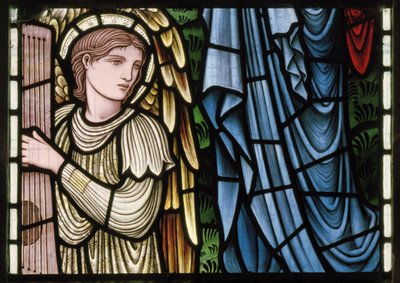 Wilden, All Saints, Morris & Co., Edward Burne-Jones, John Henry Dearle, Engelen van het paradijs, Angel Musicians (detail), Louisa, Alfred, The Baldwins, Premier, Methodist, Worcestershire door Edward Coley and Dearle Burne Jones
