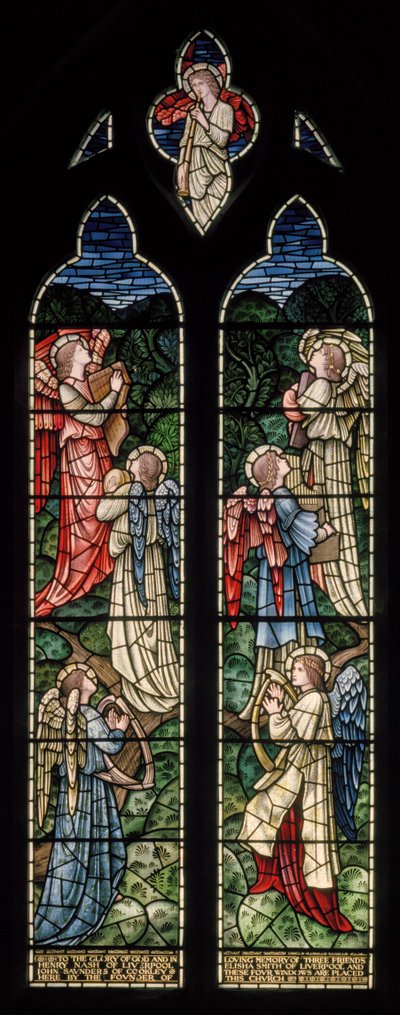 Wilden, All Saints, Morris & Co., Edward Burne-Jones, John Henry Dearle, Engelen van het paradijs, Angel Musicians, Louisa, Alfred, The Baldwins, Premier, Methodist, Worcestershire door Edward Coley and Dearle Burne Jones