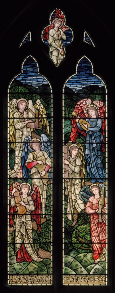 Wilden, All Saints, Morris & Co., Edward Burne-Jones, John Henry Dearle, Engelen van het paradijs, Angel Musicians, Louisa, Alfred, The Baldwins, Premier, Methodist, Worcestershire door Edward Coley and Dearle Burne Jones