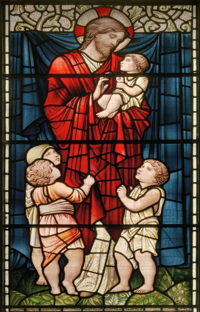 Wilden, All Saints, Morris & Co., Edward Burne-Jones, John Henry Dearle, Christus Zegent de Kinderen, 1902-1914, Louisa, Alfred, De Baldwins, Premier, Methodistisch, Worcestershire, Kunst & Ambacht door Edward Coley and Dearle Burne Jones