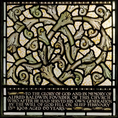 Wilden, All Saints, Morris & Co., Edward Burne-Jones, John Henry Dearle, Toewijding aan Alfred Baldwin van het Joshua-raam, Louisa, The Baldwins, Premier, Methodist, Worcestershire door Edward Coley and Dearle Burne Jones