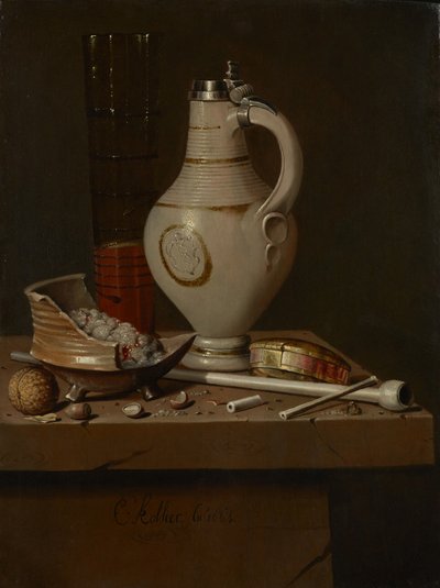 Stilleven met rookgerei en bierpul, 1664 door Edward Collier
