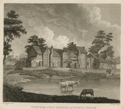 Uitzicht op de pesthuizen bij Tothill Fields, Londen door Edward Dayes