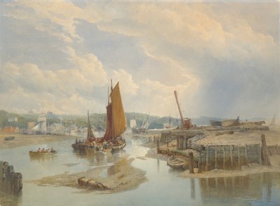 Een stad aan een riviermonding bij eb door Edward Duncan