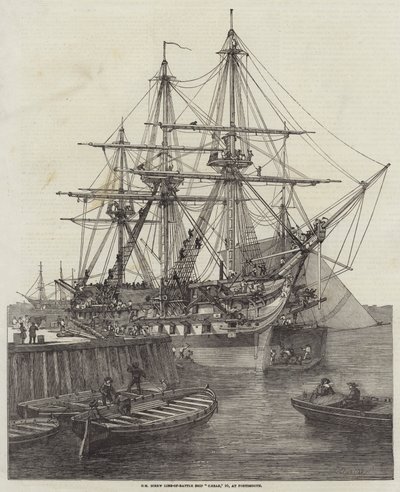 HM Schroef Linieschip Caesar, 90, in Portsmouth door Edward Duncan