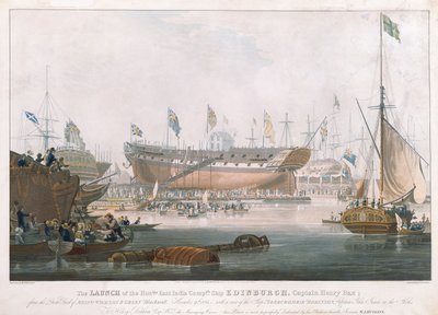Lancering van de Edinburgh in Blackwall, 9 november 1825 door Edward Duncan