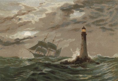 Maanlicht, Eddystone Lighthouse door Edward Duncan