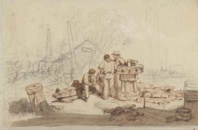 Studie van vissers en uitrusting door Edward Duncan