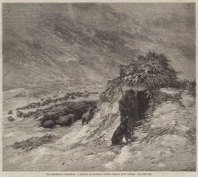 De kerst van de herder, een schets op Brighton Downs door Edward Duncan