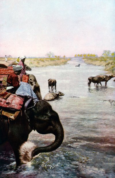 Rivierscène, Centraal India door Edward E Long
