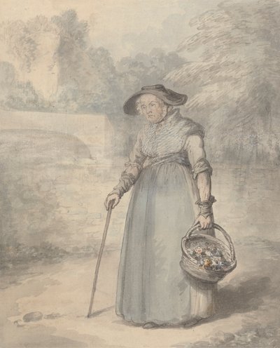 Oude dame met bloemenmand door Edward Edwards