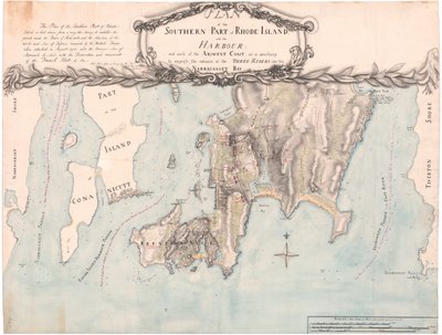 Een plan van Zuid-Rhode Island door Edward Fage
