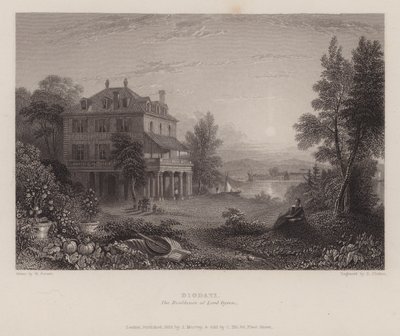 Villa Diodati, de residentie van Lord Byron door Edward Francis (after) Finden