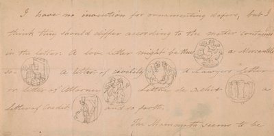 Brief met ontwerpen voor zegels (?) door Edward Francis Burney