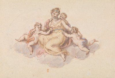 Moeder en Kinderen Zittend op Wolk door Edward Francis Burney