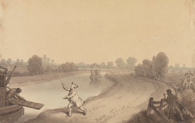 Paddington Canal: De kruising bij Wormwood Scrubbs, met een passagier die de Uxbridge Passage Boat roept door Edward Francis Burney
