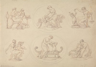 Zes studies van moeder en dochter die spelen door Edward Francis Burney