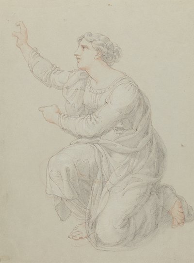 Studie voor de knielende figuur van Priscilla door Edward Francis Burney