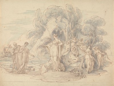 Telemachus en Mentor landen op het eiland Calypso door Edward Francis Burney